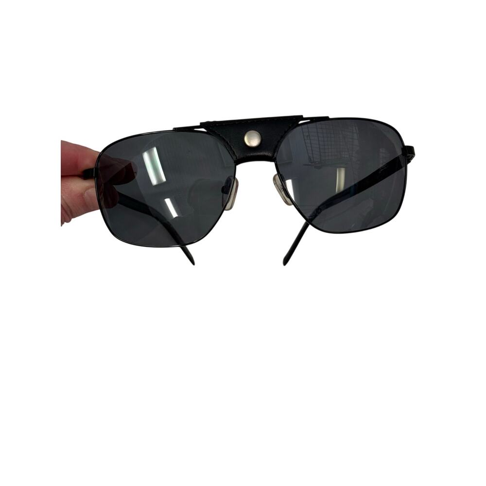 Nautica Black Metal Aviator Explorer Sunglass Polarized Leather Arms GS